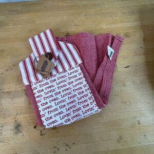 Mud Pie Kitchen Hanging Towel Lovin From The Oven Text Red & White Stripe NWT